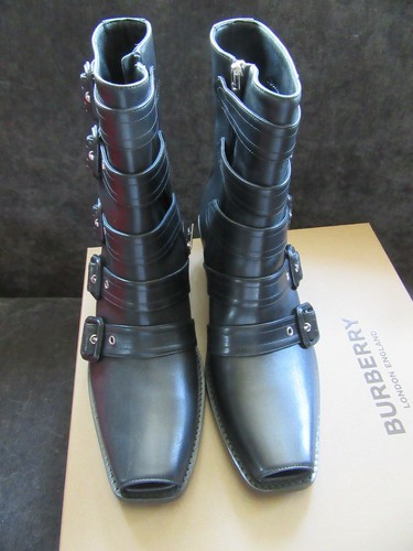 NIB Burberry Albertina Moto Biker Boots Buckle Peep Toe 39.5 US 9.5 - Picture 4 of 7