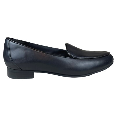 Clarks Unstructured Women's 7 M Slip On Loafer Black Leather Flat