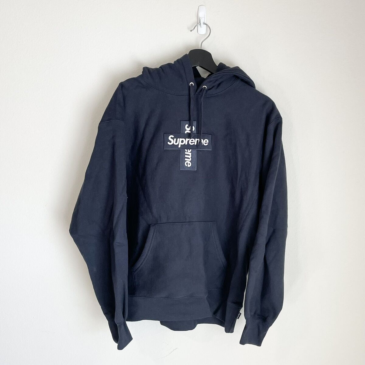 FW20 Supreme Cross Box Logo Hooded Sweatshirt Navy Mens Size FW20 Supreme Cross Box Logo Hooded Sweatshirt Navy Mens Size