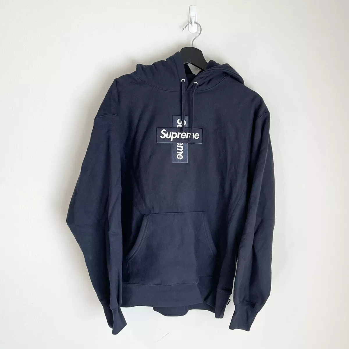 FW20 Supreme Cross Box Logo Hooded Sweatshirt Navy Mens Size