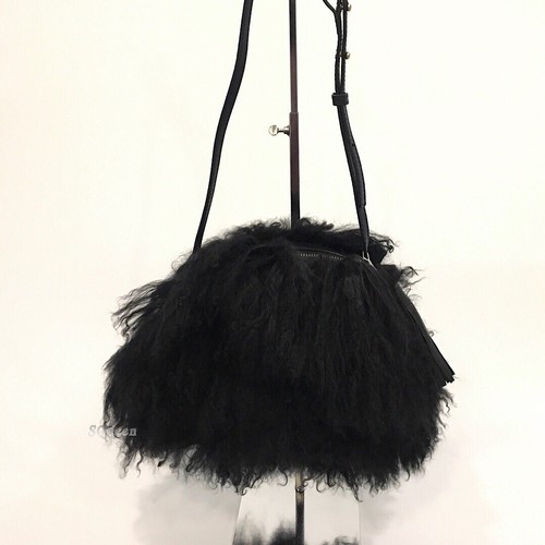 UGG MONGOLIAN POM POM CROSSBODY BAG PURSE -BLACK CURLY FUR -NWT - Picture 3 of 10