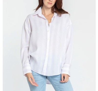 Hinson Wu Larissa Luxe 100% Linen S Oversized Shirt Relaxed  Beach Resortwear