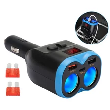 Dual USB Car LCD Cigarette Lighter Socket  12V / 24V Charger Power Adapter