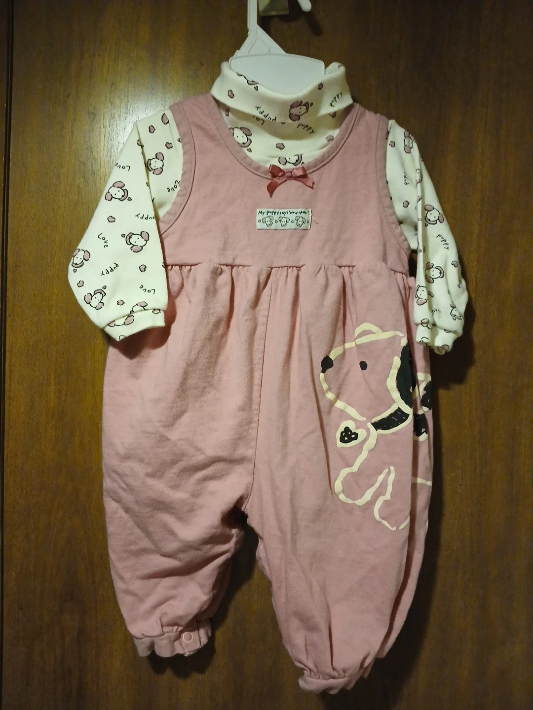 Baby Girl Clothes Carter's 9-12 Month 2pc Puppy Overalls Romper Outfit Y2K