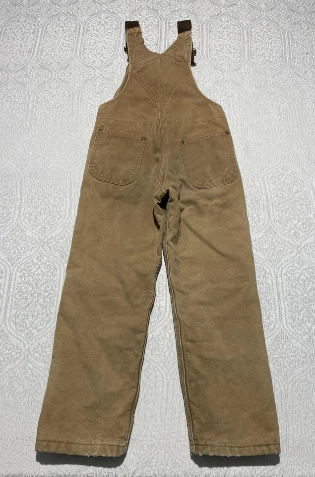 Mono con tirantes Carhartt juvenil mediano 10-12 marrón acolchado forrado doble rodilla hecho en EE. UU. Foto 3 de 4