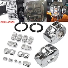 Chrome Switch Housing Covers with 13pcs Button Caps For Harley Touring 2014-2023