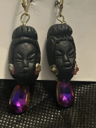 Vintage Blackamoor Earrings  Pierced Hand Made Costume Jewelry