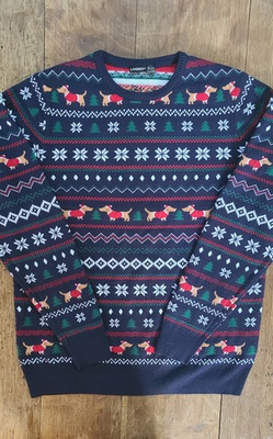 #ad Dachshund Christmas Sweater Navy Blue Mens Sz L Livergy Lidl Ugly Sweater Party $24.99
