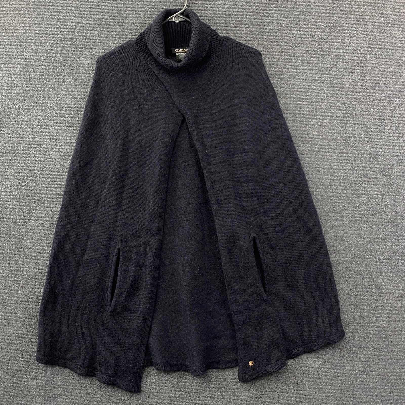 Coltman & Co Womens Turtleneck Poncho Navy Cashmere Merino Wool Knit One Size
