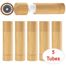 5 Pack Bamboo Lip Balm Tubes Empty DIY Refillable Eco-Friendly Containers