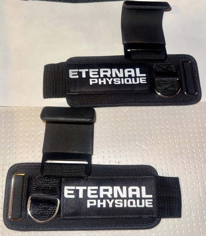 Weight Lifting Hooks (Pair) with D-Ring & Bag, Extra Strong- for Deadlifts, Pull
