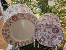 Grace's Teaware Pink Bow Dinner And Salad Plates Set Of 8 New