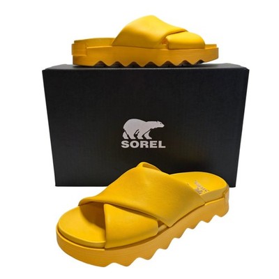 Sorel Women s Yellow Ray Gum VIIBE Criss-cross Slide Sandals New
