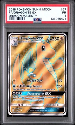 2018 POKEMON SUN & MOON DRAGON MAJESTY #67 FULL ART/DRAGONITE GX PSA 1