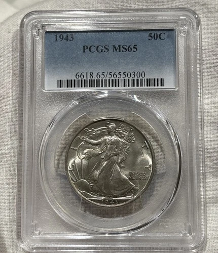 GRADED 1943 Walking Liberty Half Dollar PCGS MS65 Silver American Coin
