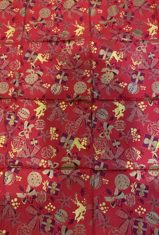 Blank Textiles Fabric Christmas Metallic Red Present Bows Reindeer 36 x 44” - Image 2 of 4