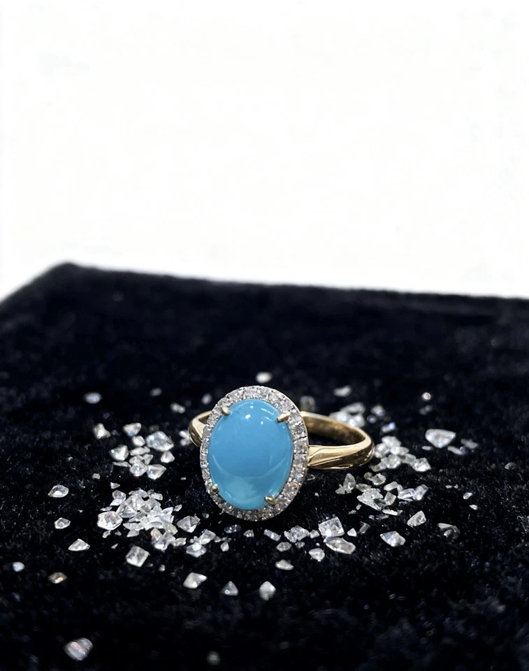 Винтажная элегантность: 14K золото бирюза и бриллиант Halo кольцо - Изображение 3 из 4