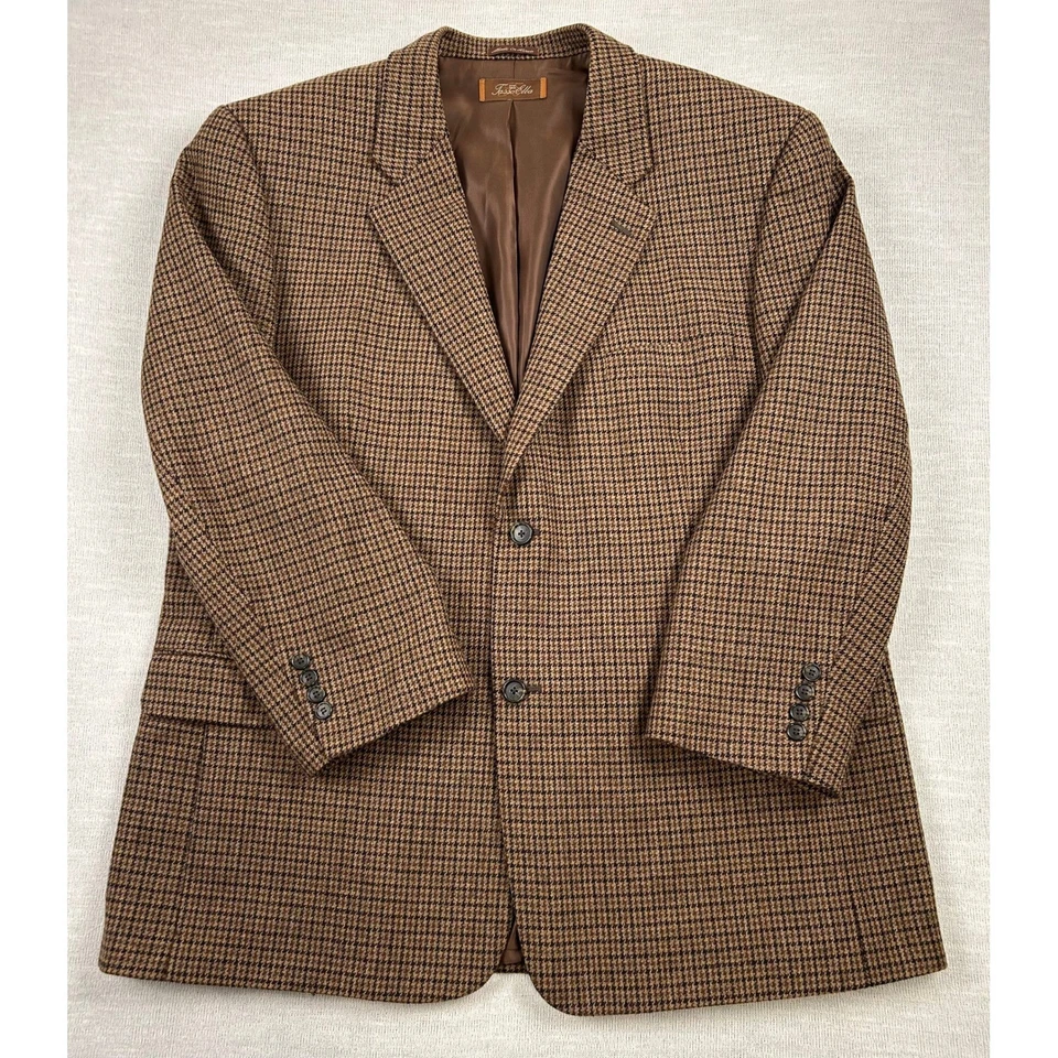 Chaqueta Blazer Tasso Elba Pata de Gallo Lana Mezcla Cachemira Marrón A Cuadros Talla 46R Foto 2 de 4