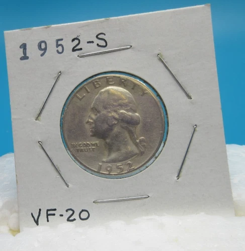 1952-S Washington 25 Cent Coin Quarter / 90% Silver / Very Fine Condition