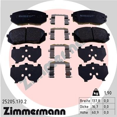 25205.170.2 Zimmermann brake pad set, disc brake for Hyundai