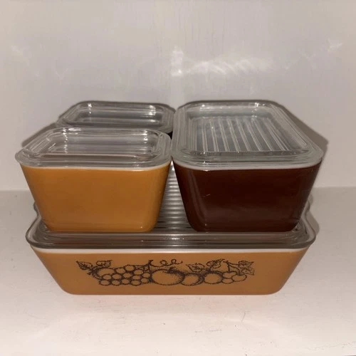 Pyrex Old Orchard 8pc Refrigerator Dish Set 1974-78 USA 501(2) 502 503 EXCELLENT
