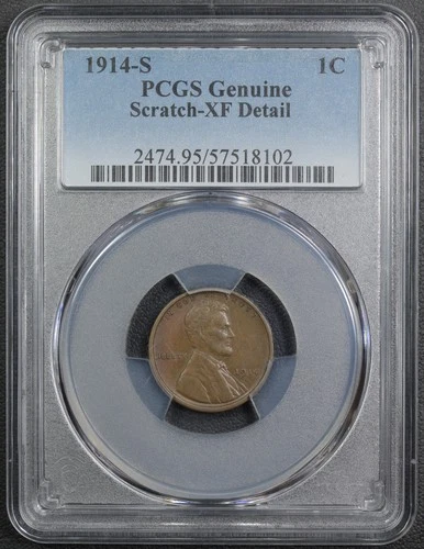 1914 S Lincoln Wheat Copper Cent 1C PCGS XF Detail - Scratch