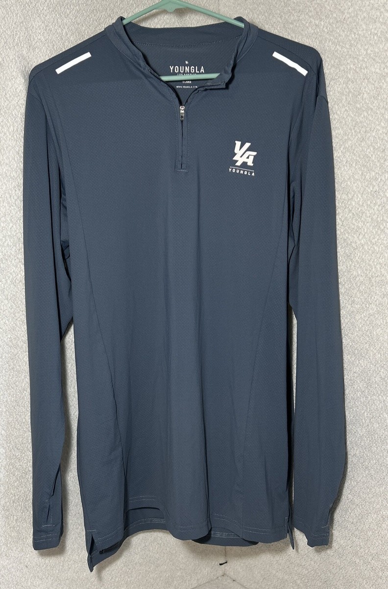 韓国発【JUSTYOUNG】TP Lip Star Washing Shirt/2color YoungLA Mens XL Qtr Zip Stone Blue 805 Performance Mock Neck