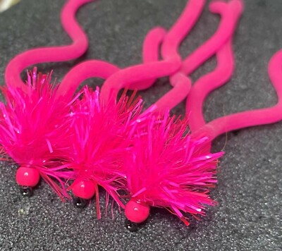 6 Hot Head Neon Pink Squirmy Würmer Fliegen Größe 10