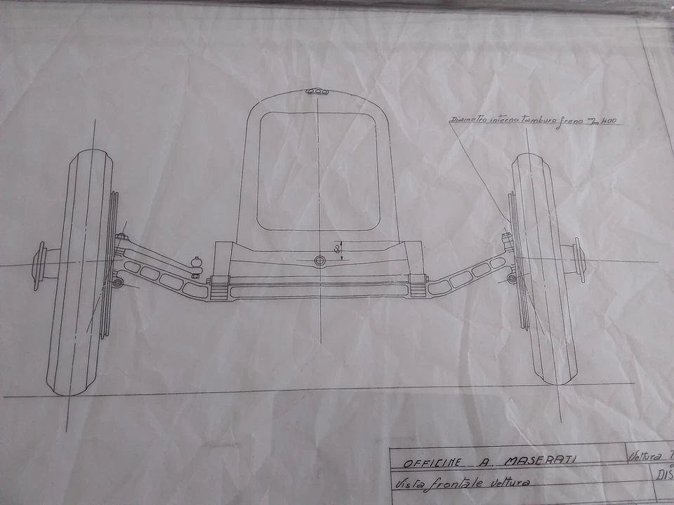 MASERATI OFFICINE VISTA FRONTALE VETTURA TIPO 26  BOLOGNA 27-11-31  DISEGNO - Immagine 2 di 4