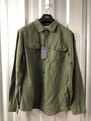 Marks & Spencer Long Sleeve Linen Blend Shirt 2XL Khaki