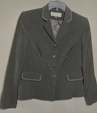 Travis Ayers Woman 12 Blazer Jacket Career Business Black Embroidered Beige Trim