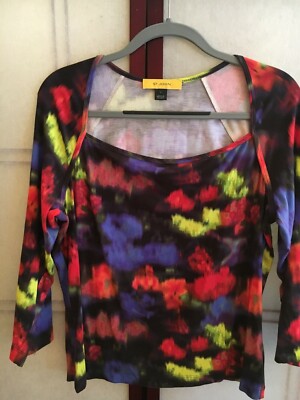 SALE-NWOT NEIMAN MARCUS ST JOHN  STRETCH STRAIGHT SQUARE ABSTRACT JERSEY TOP - L