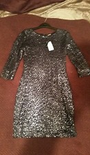 Navy Blue Sequin Embellished Bodycon MINI Dress Medium TFNC £55 bn 3/4 10 12