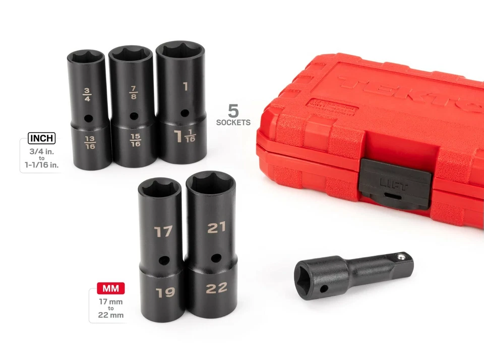 Tekton SIF92400 6 Piece 1/2 Inch Drive Thin Wall Impact Flip Socket Set - Image 2 of 4