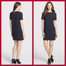 NEW! Marc Jacobs S Black Leyna dotty ponte Shift dress Tunic Pockets Stretch