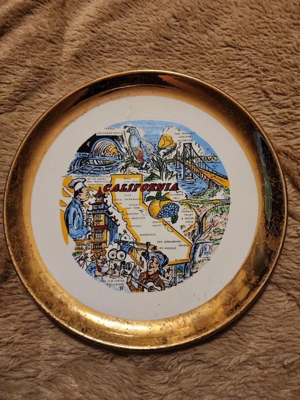 Vintage California Souvenier Plate Gold Trim