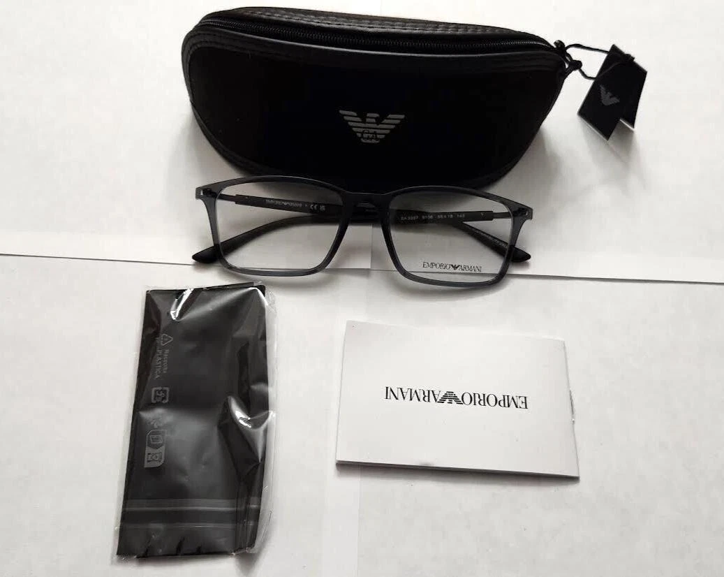Emporio Armani EA3237 6106  55 18 145 Eyeglasses Shiny Transparent Black for Man