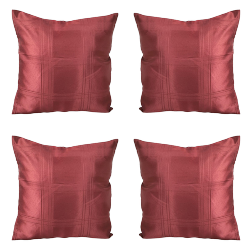 Set of 4 Burgundy Cushion Covers 16x16" 40x40cm Check Square Elegant Style Zip - Picture 5 of 9