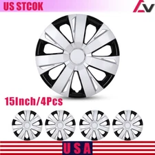 4Pcs 15''Universal Wheel Rim Cover Hubcaps Black Silver Cap Trim Rings For Chevy