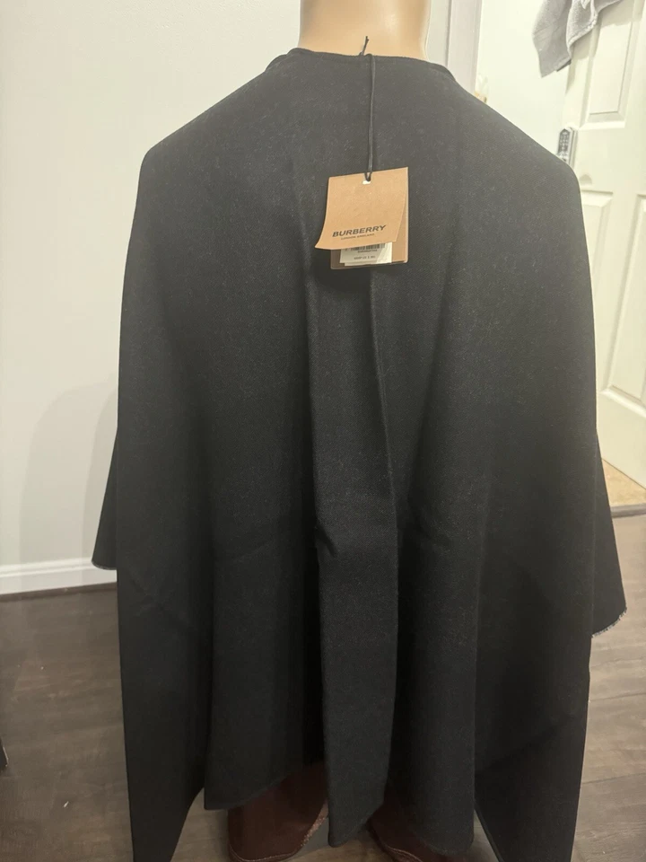 NEW BURBERRY CHARCOAL BLACK GRAY "CHARLOTTE" REVERSIBLE CHECK PONCHO CAPE JACKET - Image 3 of 4