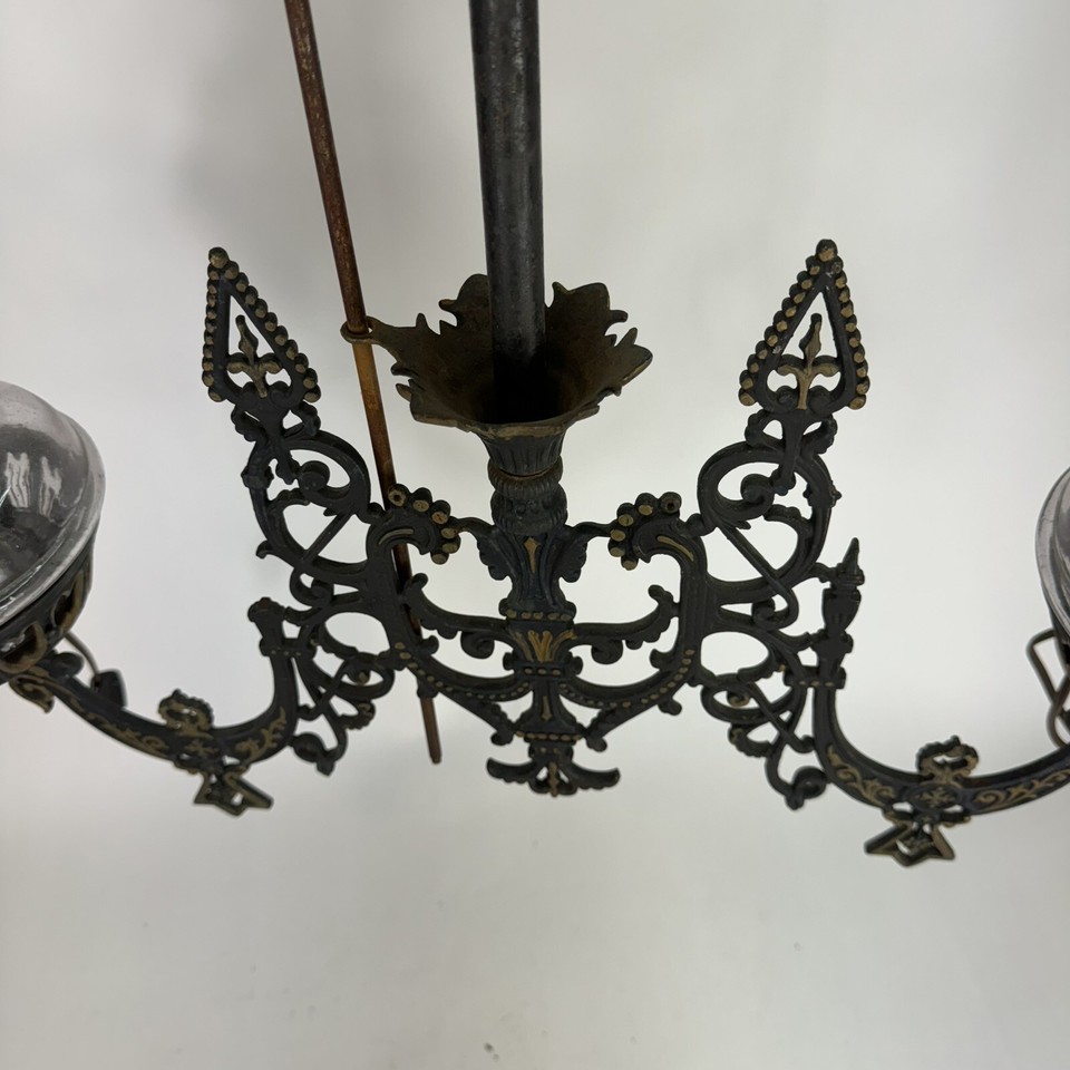 Antique Cast Iron Double Arm Hanging Electric Oil Lamp Chandelier Light