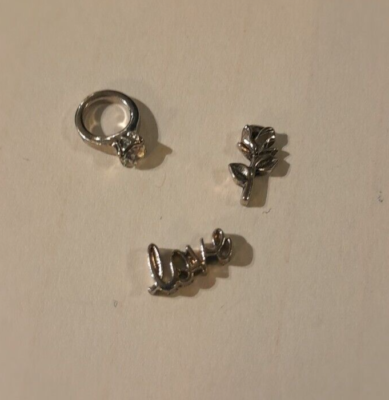 Origami Owl Charms Wedding Love Set of 3-Wedding Ring, Rose Love