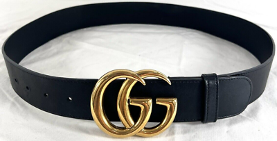 GUCCI Double GG Buckle Logo Black Leather Belt Made in Italy GUCCI Double GG Buckle Logo Black Leather Belt Made in Italy