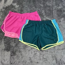 Lot Of 2 - Danskin Now Shorts Womens M 8-10 Green Pink Athletic Elastic Waist