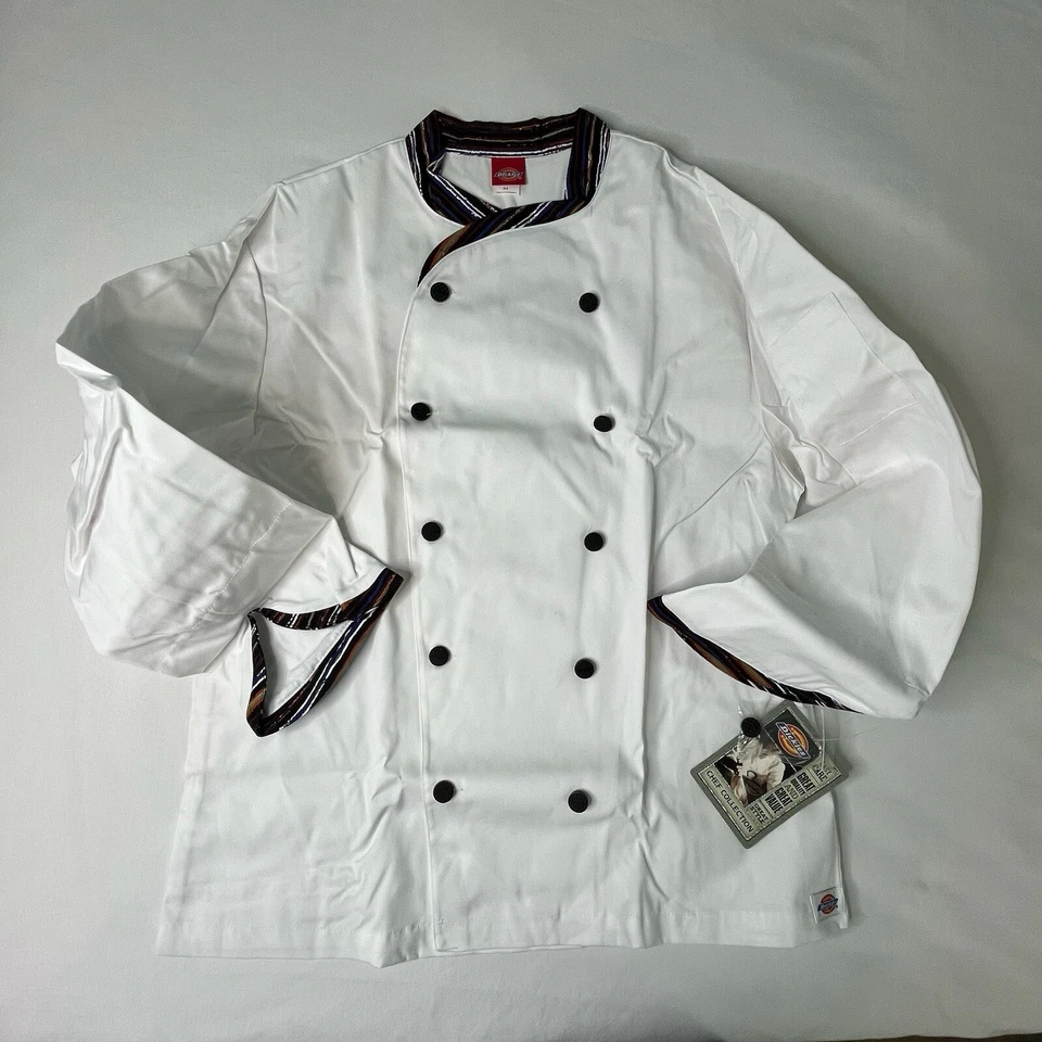 Dickies Chef Coat Classic 10 Button Executive Contrast Trim Underarm Vent Sz 44 - Image 3 of 4