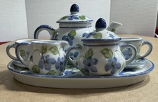 Andrea Sadek Porcelain Dollhouse Miniature Tea Set Violet Meadows Floral Cups