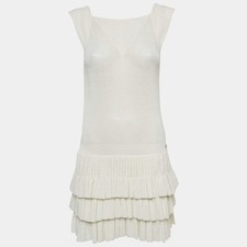 Chanel White Knit Tiered Mini Dress S