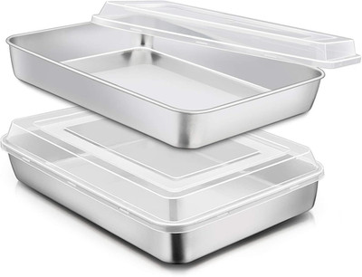 Stainless Steel Baking Pan with Lid, 12  X 9¾ X 2 Inch Rectangle Sheet Cake Pans
