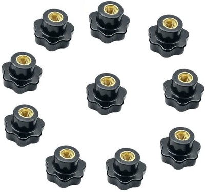 M8 Star Knob Clamping Handle Nut Through Hole Black Plastic Screw 10 PCS