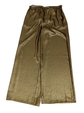 M&S Women's Trousers Size 12L Gold Metallic Satin Drawstring Elastic Waist New